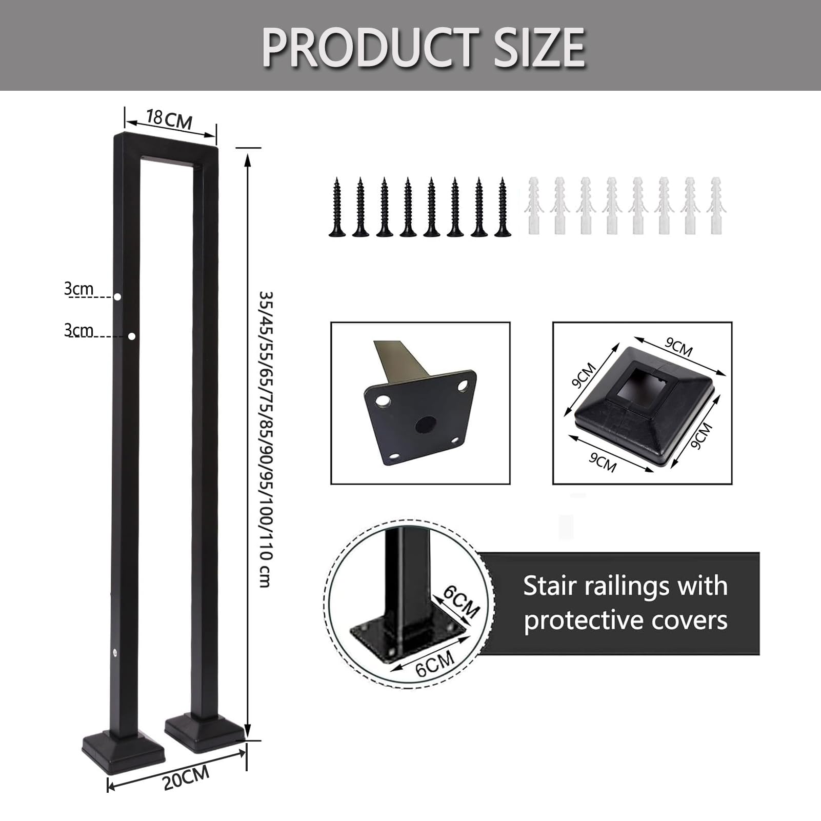 Indoor Stair Railing U Shaped Stair Handrail Stair Handrail Outdoor Stair Handrail Black Handrail For Balconies Hallways Apartments Villas (U Black, U -90cm - View #3