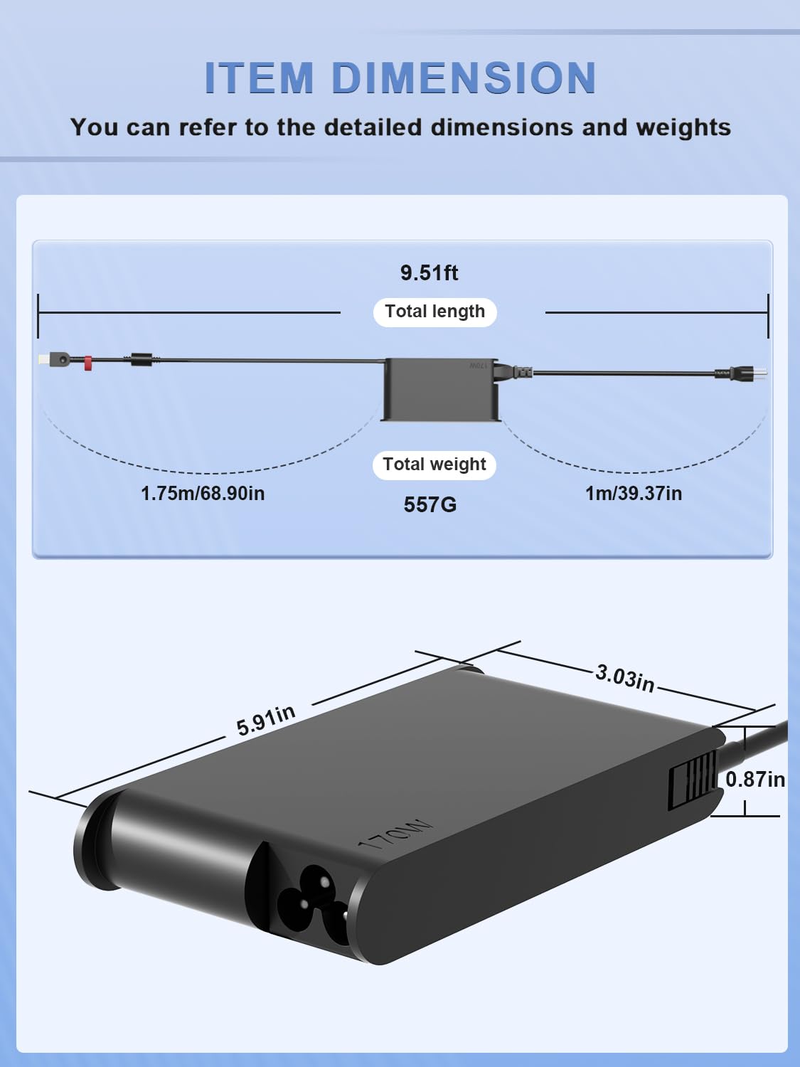 Nouveau Slim 170W Chargeur Compatible avec Lenovo IdeaPad Yoga Pro/Slim/Creator 9 7 5 LOQ 15 16 Legion Slim 5 7 R720 Y730 Y720 Y540 ThinkPad P1 P53 P52 P51 P50 P70 P71 P72 P17 P16 P15