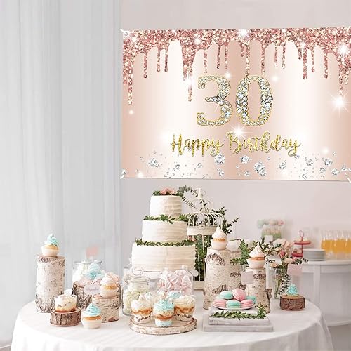 Miniatura 3 de Cartel de tela para decoración de feliz cumpleaños número 30 para mujeres, cartel de tela para fiesta de feliz cumpleaños de 30 años, póster de