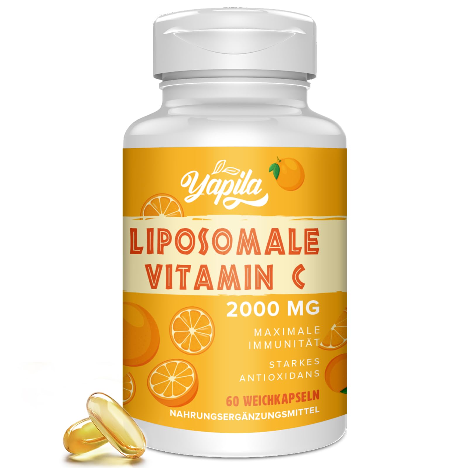 Liposomale Vitamin C Kapseln 2000mg, Maximale Absorption, Hochdosiertes Vit C, Ascorbinsäure, Antioxidantien-Ergänzung, Non-GMO, Soja-frei