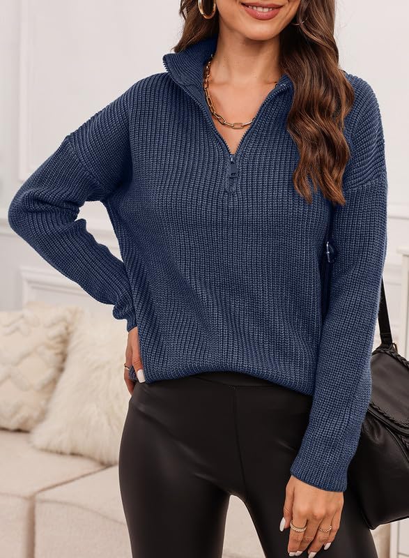 EVALESS Quarter Zip Sweaters for Women Waffle Kint Long Sleeve Pullover Sweater Business Casual Outfits - Image 2