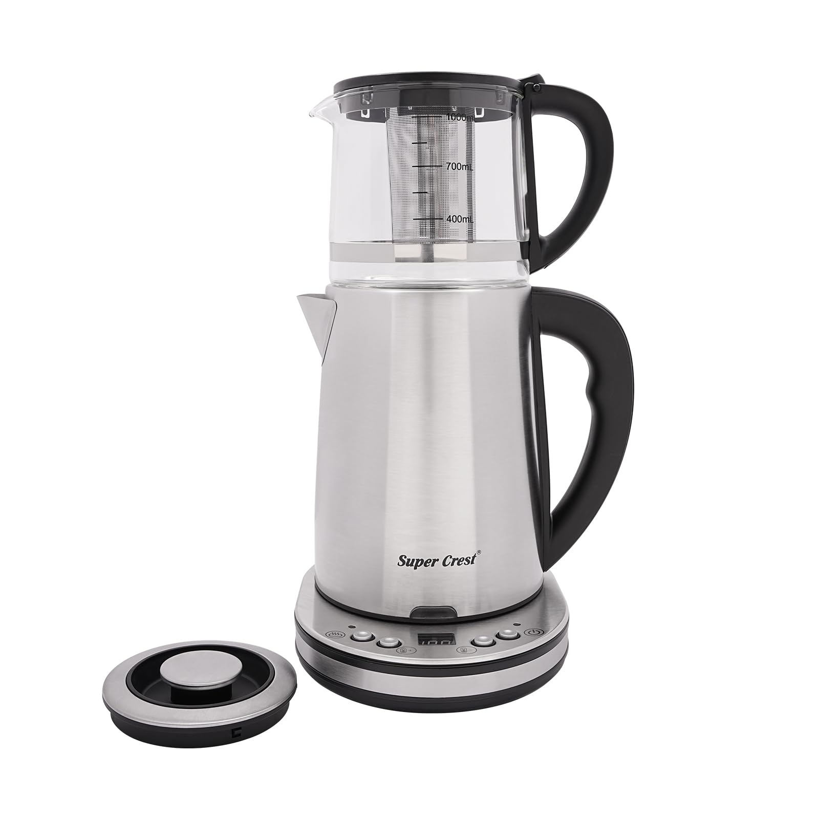 Bollitore elettrico in acciaio inox a LED con regolazione della temperatura/funzione di mantenimento al caldo, 2,5 + 1 l, doppio bollitore con beccuccio a forma di V, 1500 W SCT-4003