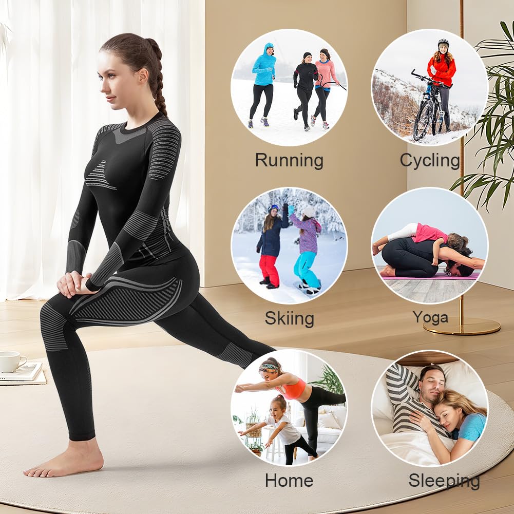 HOTUT Ropa Interior Térmica para Mujer, Conjunto de Ropa Interior Termica Mujer Invierno, Esquí Deportes Conjuntos Térmicos, Conjunto de Ropa Interior térmica Suave Invierno Otoño para Fitness-L