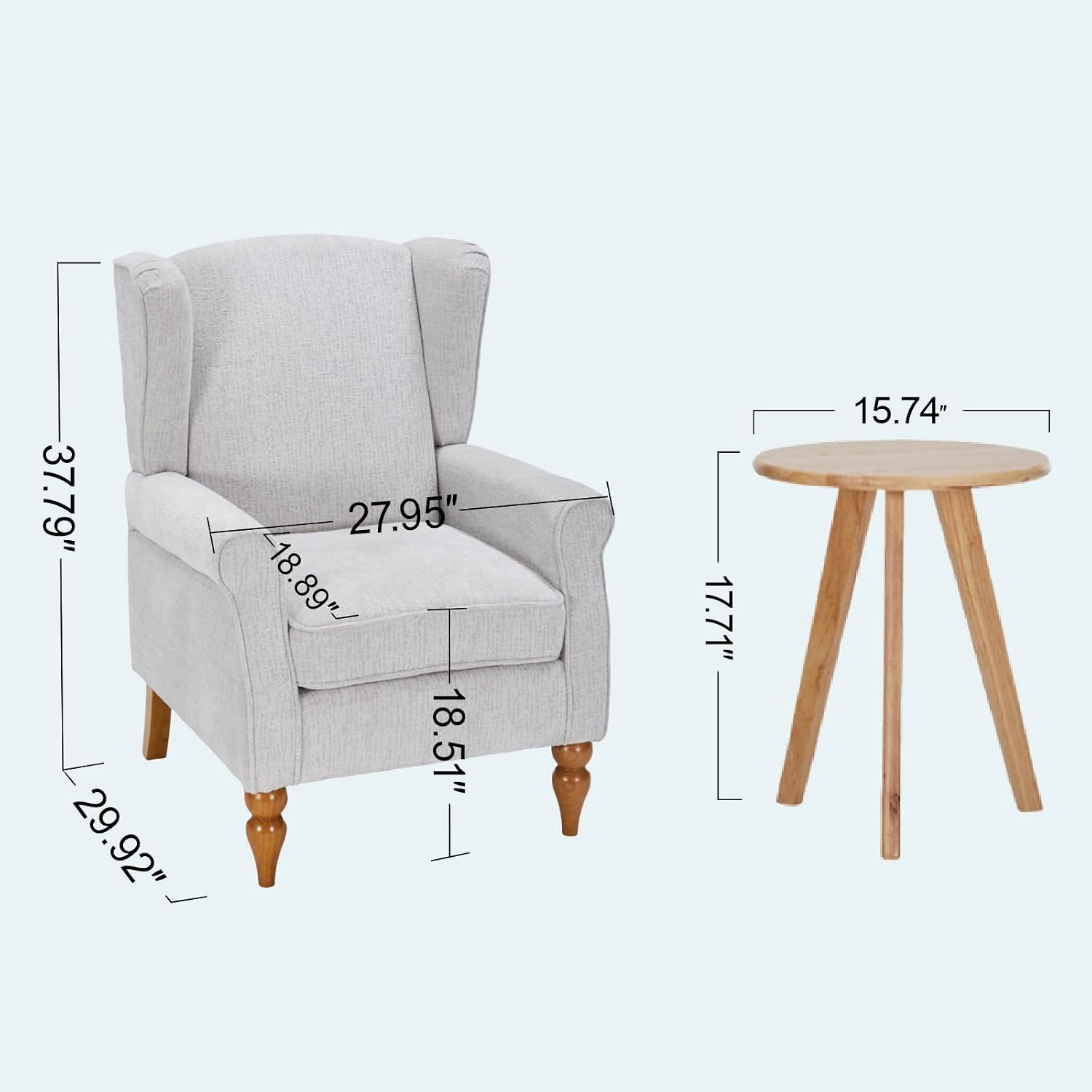 Coffee Table & Armchair Set,Vintage Luxury Style, a high-back comfortable reading chair (beige) & a solid wood coffee table (Natural Wood) , suitable for living rooms and bedroom relaxation areas.