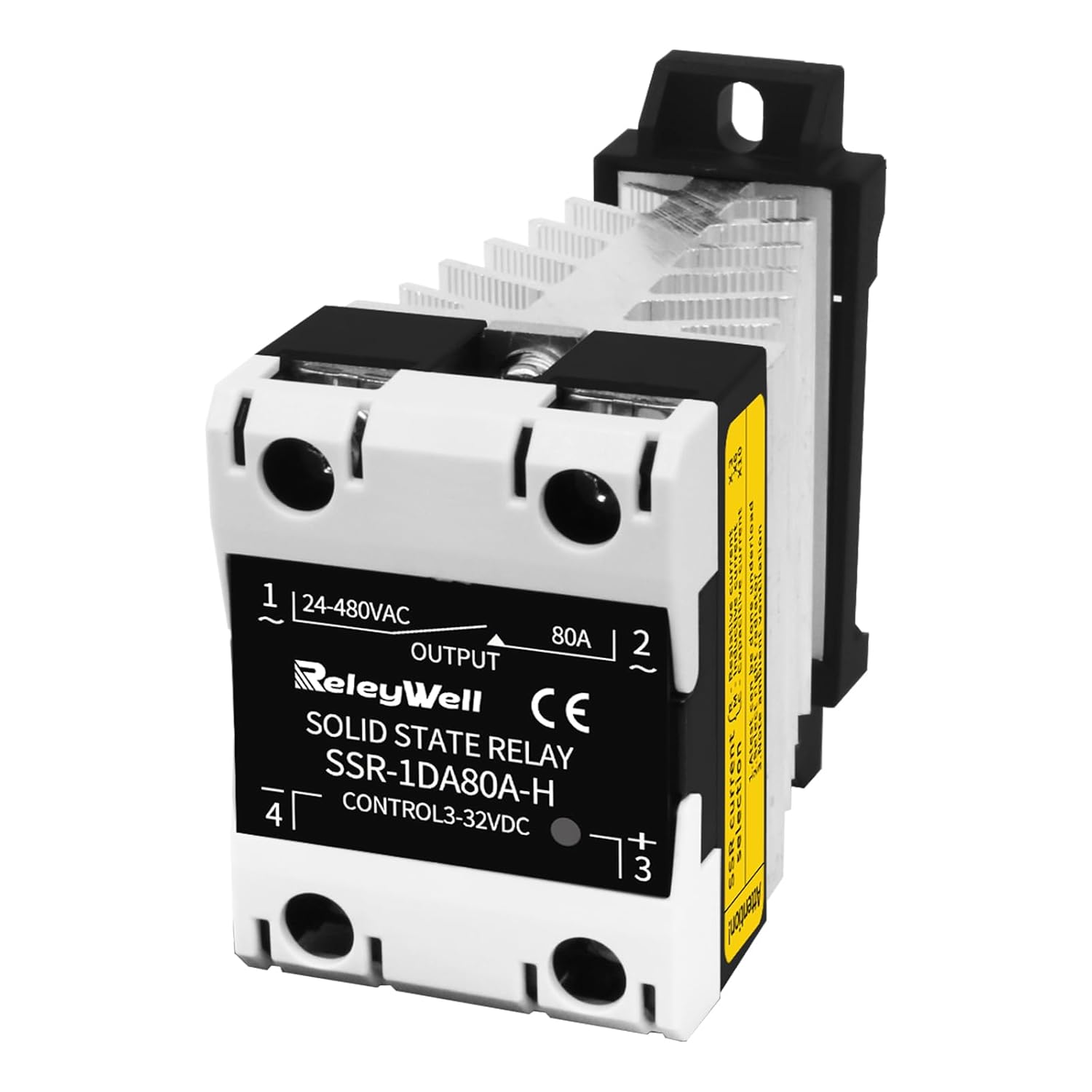 Solid State Relay, 80A DIN Rail SSR Relay with Radiator, DC to AC, 24vac Relay, relays (Input 3-32VDC Output 24-480VAC)