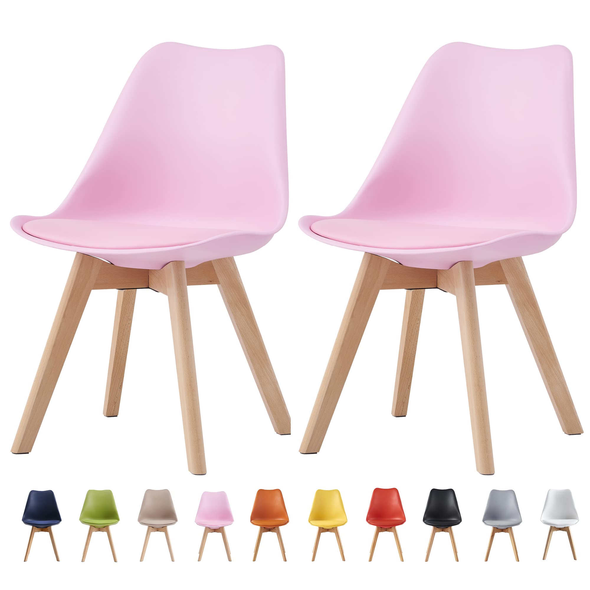 mcc direct Set of 2 Dining Chairs Wooden Legs Soft Cushion Pad Stylish DELUXE Retro Lounge Dining Office EVA (Pink) โ image 1