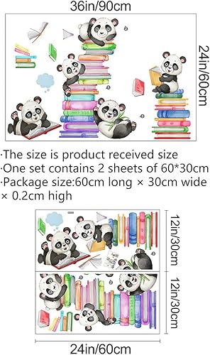 Miniatura 2 de Amaonm - Adhesivo de pared de libro de lectura de panda feliz de dibujos animados, calcomanías educativas para pared, libros de despegar y pegar,