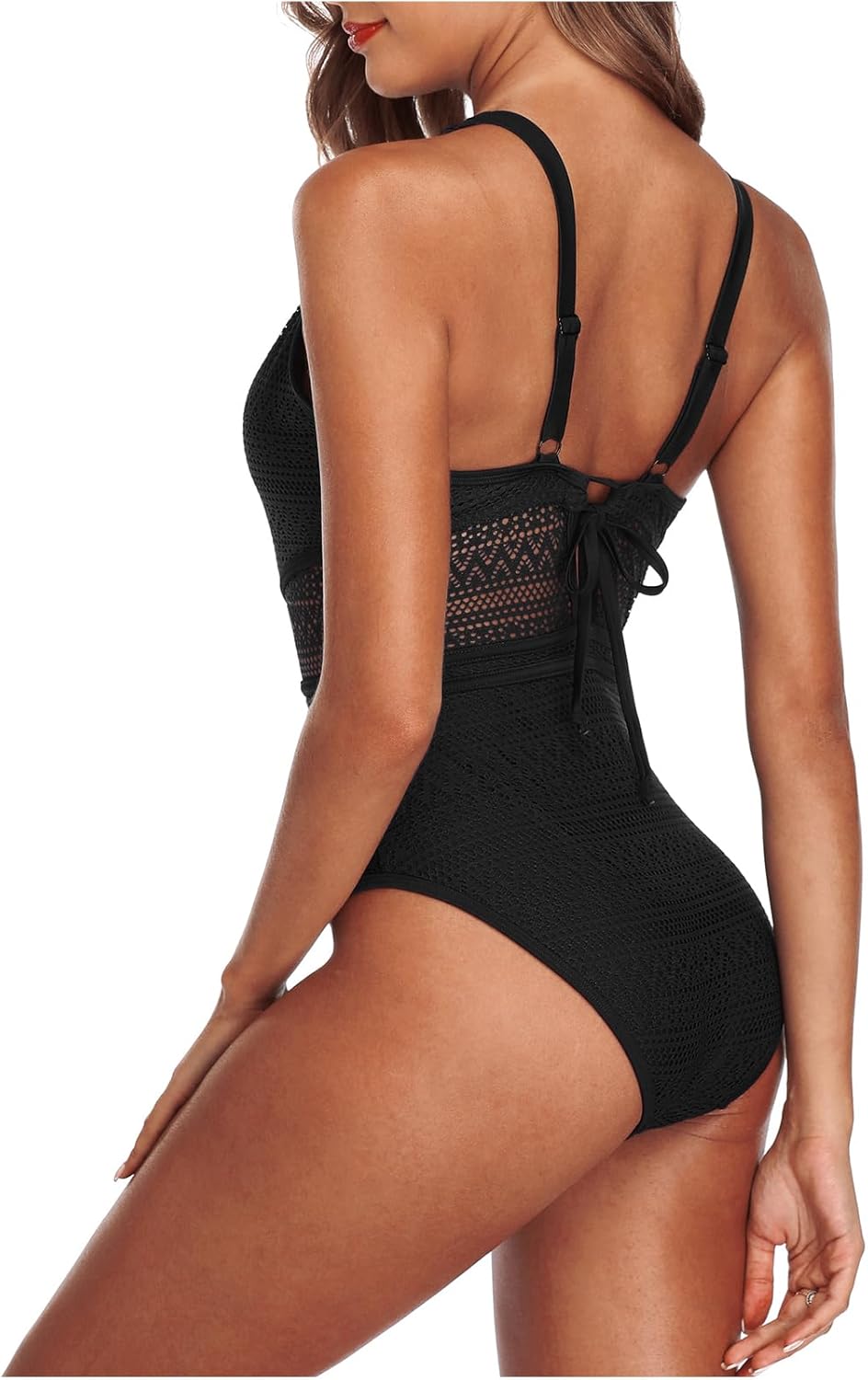 SOCIALA One Piece Swimsuit Women Crochet High Waisted Bathing Suit Backless Mesh V Neck Monokini Swimwear - Image 5