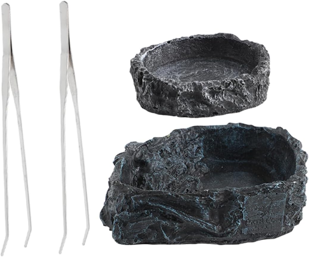 1Set Bearded Dragon Food Bowl Versatile Reptile Water Bowl Feeding Tongs for Lizard Gecko Snake for Reptile Tank Comfortable Dining Experience Tongs