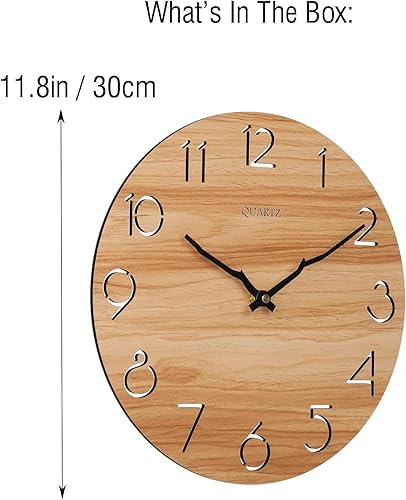 Miniatura 7 de LAIGOO Reloj de pared de madera de 12 pulgadas, analógico, silencioso, sin tictac, decorativo, moderno, funciona con pilas, para sala de estar,