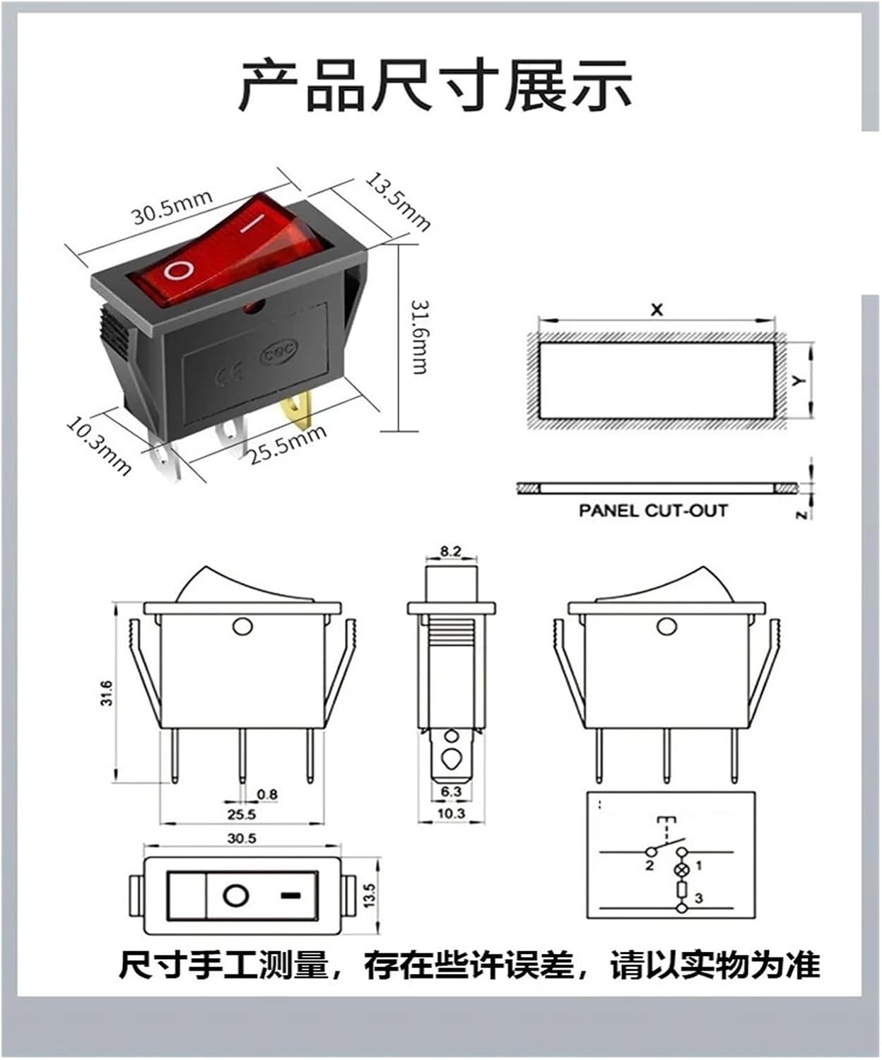 KCD3 Rocker Switch 16A 250V 20A 125VAC 2/3 Pin ON-Off ON-Off-ON Positions KCD3-102/N 15 * 32mm Power Reset(3p Led Blue)