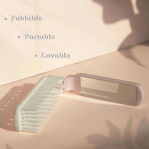 Miniatura 10 de Mini cepillo de pelo para bolso, cepillo de pelo de viaje con espejo para niñas, pequeño espejo compacto con tamaño de bolsillo para cepillo,