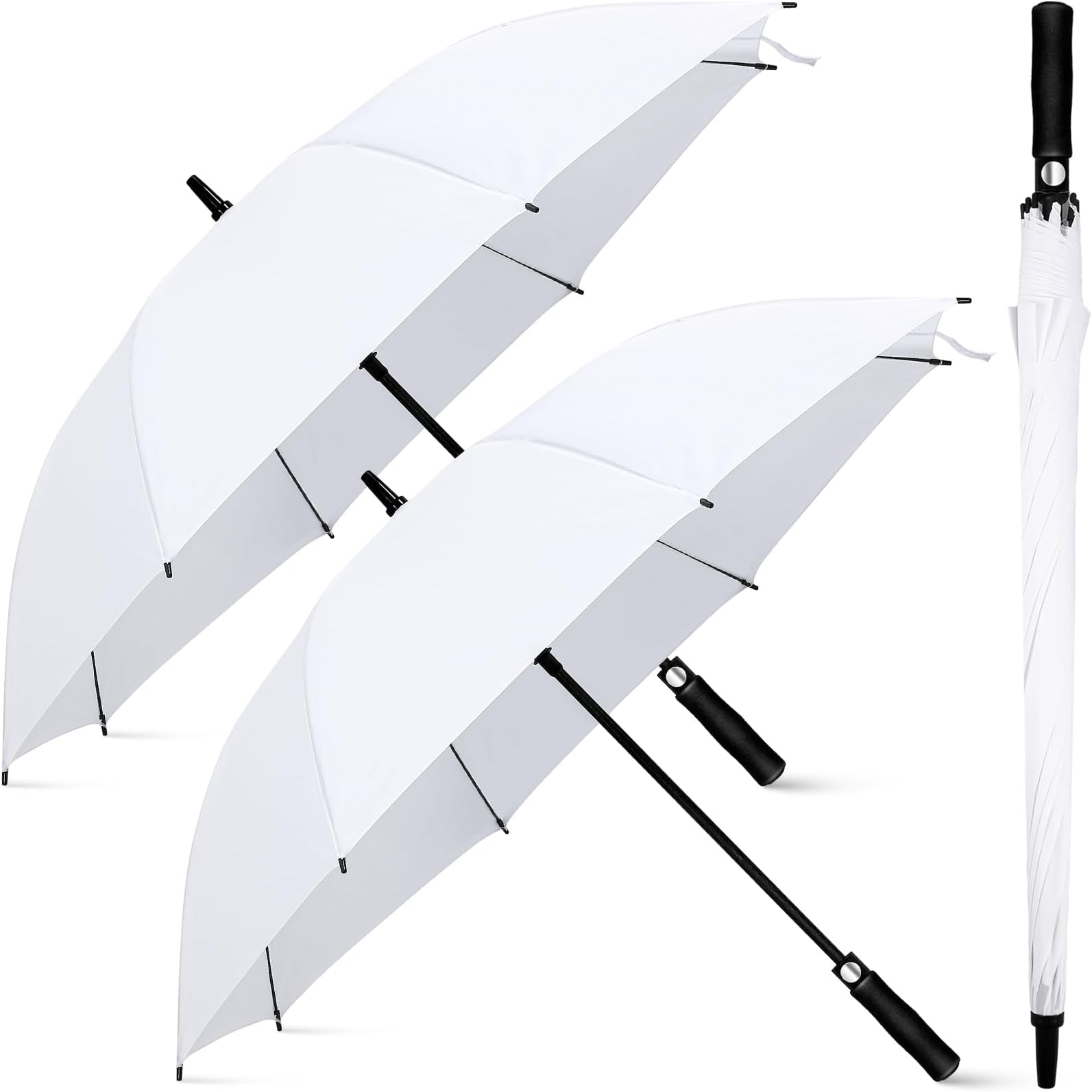 2 Pcs Large White Golf Wedding Umbrella 47.2 Inch Automatic Travel Umbrellas Windproof Plastic Handle Umbrella Brolly Photographer Parasol for Wedding Bride Groom Party