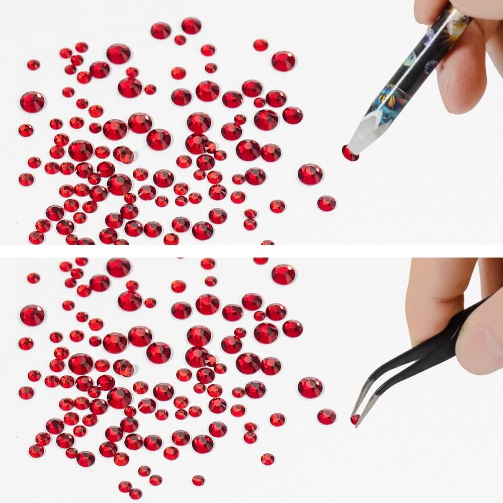 HNUIX Luxury Shini 3D Diamond Red Color Multi-Size Nail Rhinestones Flatback Nail Charms Flat Bottom Crystals Nail Art 3D Decoration Gem Kit - (Color: Red)