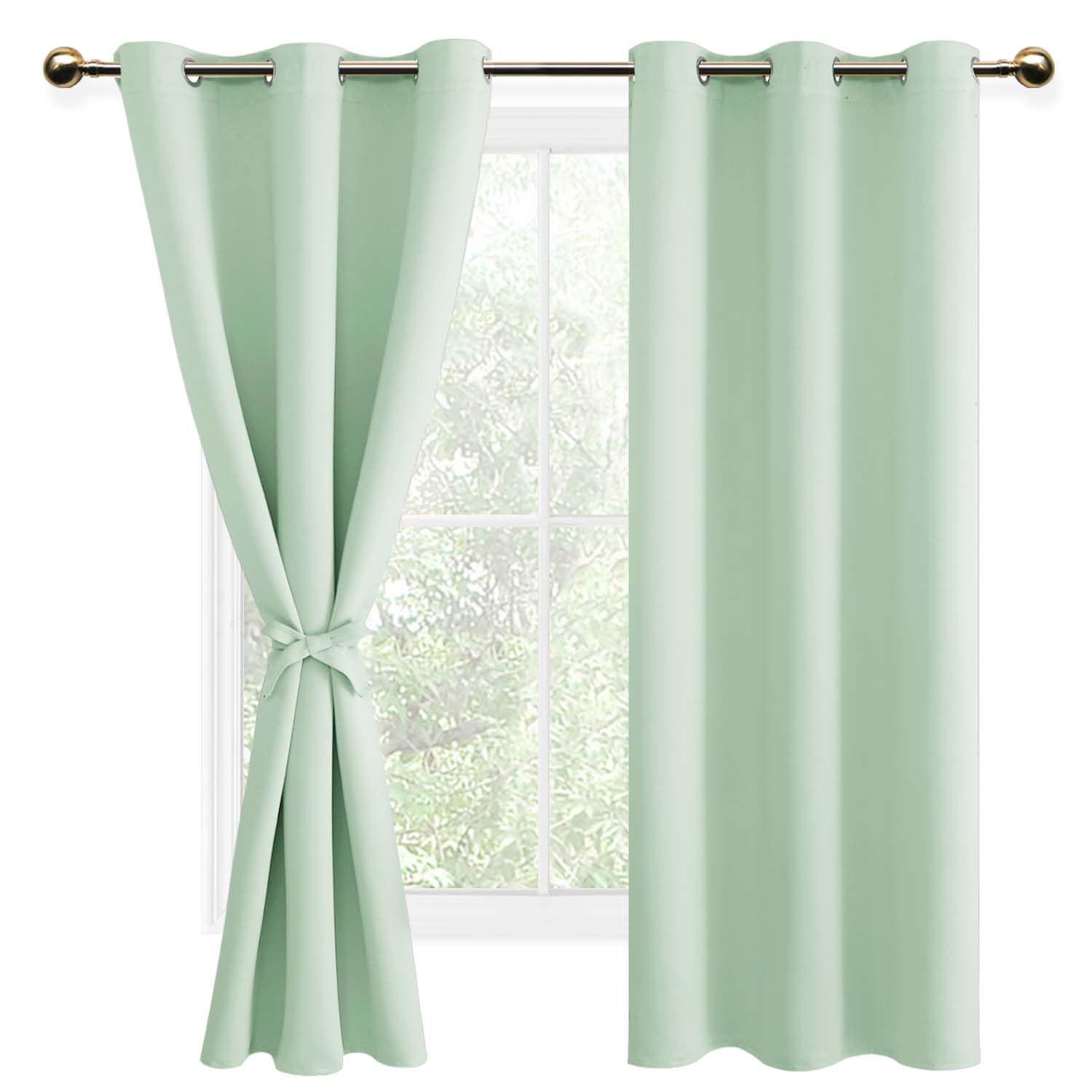 DWCN Room Darkening Curtains for Bedroom, 42 x 63 Inch Length, Blackout Thermal Insulated Grommet Top Window Curtains for Living Room with Tiebacks, Aqua, 2 Drape Panels