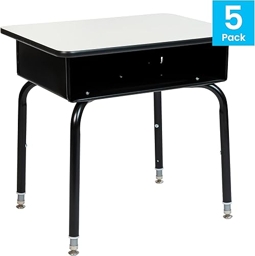 Flash Furniture Billie Open Front Student Desk for Classrooms or Remote Learning, Height Adjustable School Desk with Metal Book Box - Thumbnail 5