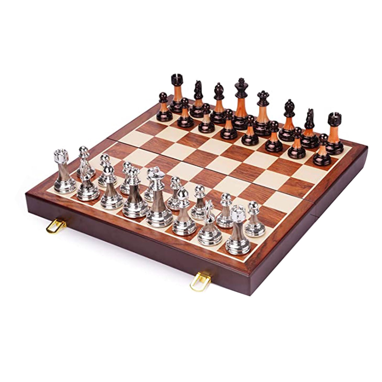 Set di scacchiere Grandi Set di Scacchi Pieghevoli in Legno con Pezzi in Metallo e Slot per riporre Gli Oggetti Non per Adulti/Set di Scacchi (Set di Scacchi)
