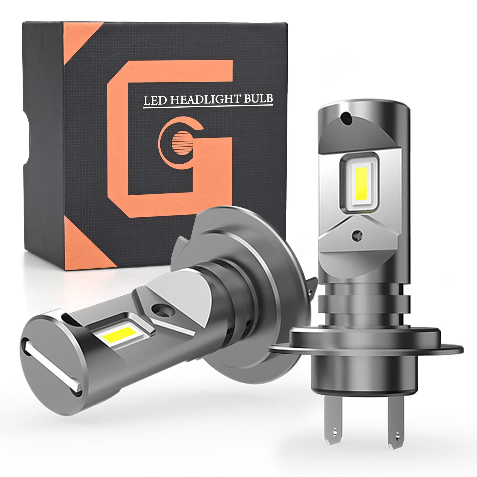 2Pcs H7 LED Headlight Bulbs, 42W 12000LM 6500K Wireless Headlight Car Conversion Kit Fanless Halogen Replacement Bulb CSP Chip Temperature Control, Mini Size Plug and Play