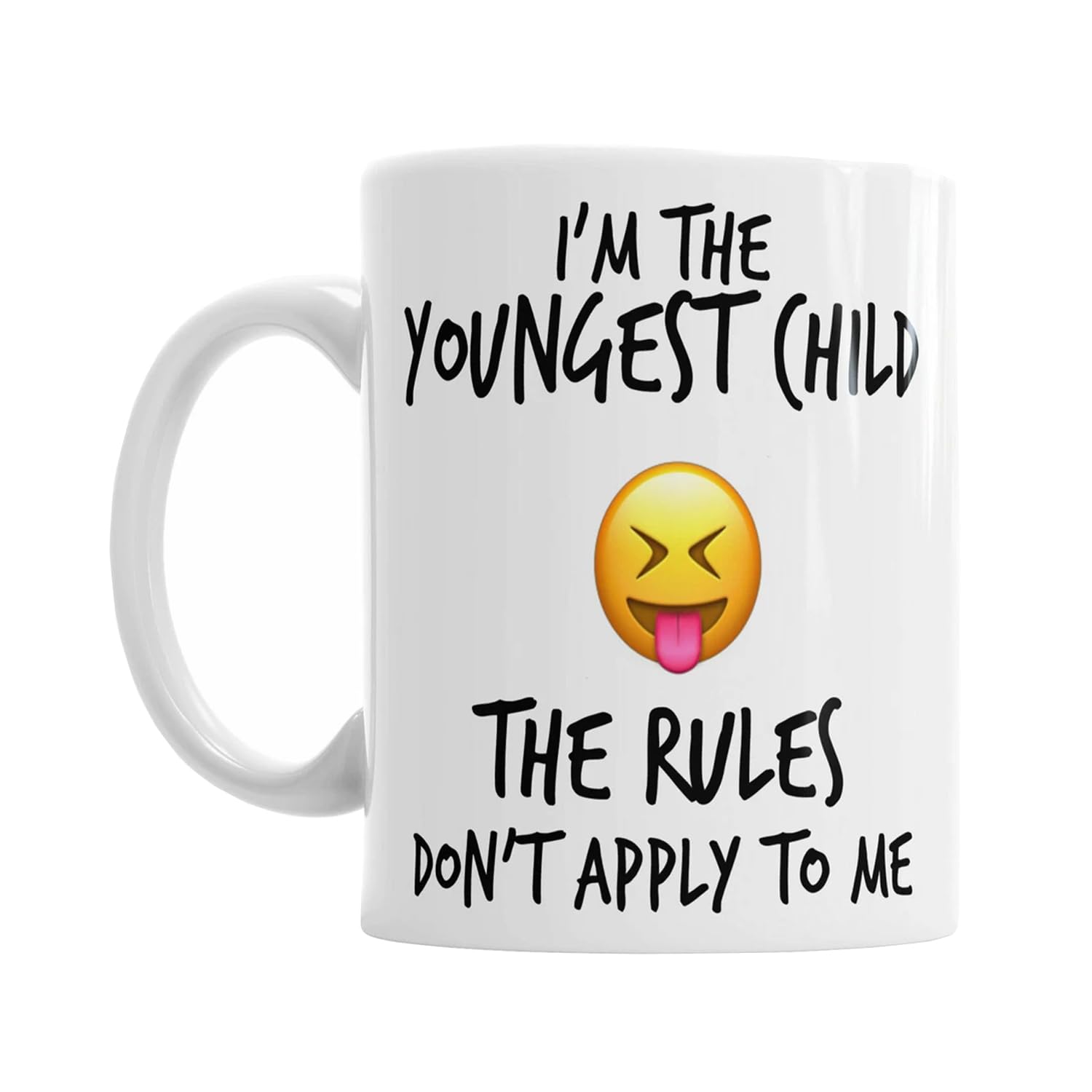 iTRONiK Mugs Family Siblings Youngest Middle Oldest Sisters Rules Funny Coffee Tea - Funny Set of Ceramic Photo Mugs (Youngest Child)