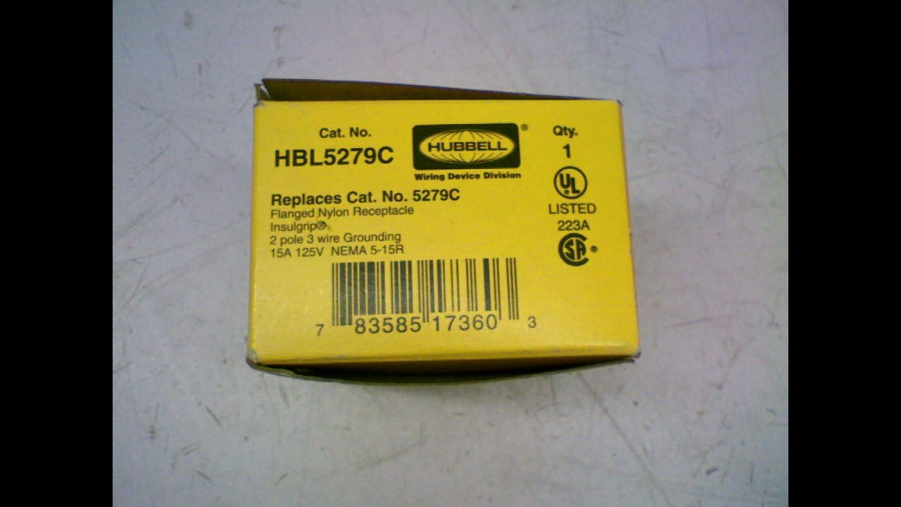 HBL5279C KELLEMS HBL5279C 3WIRE, INSULGRIP, NEMA 5-15R, 15AMP, Receptacle, 125VAC, 2POLE, FLANGED Inlet, Nylon