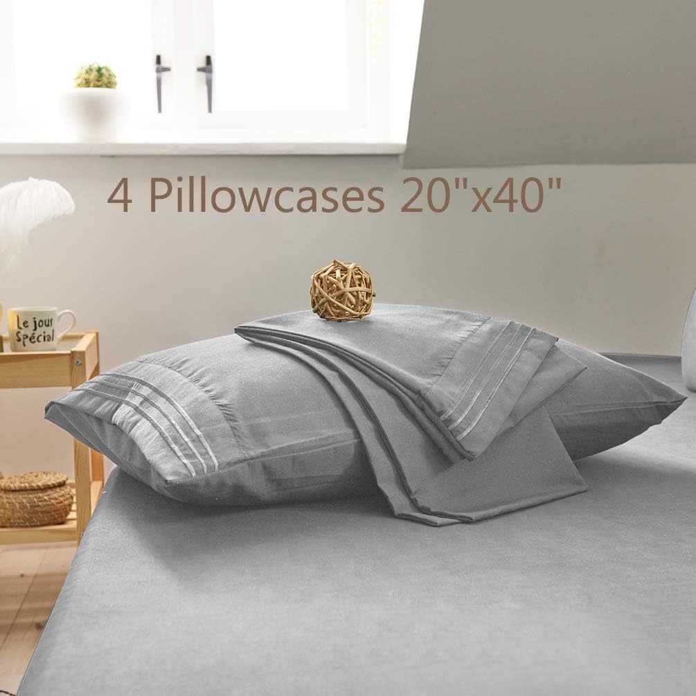 LBRO2M Bed Sheets Set California King Size 6 Piece 15 Inches Deep Pocket 100% Microfiber Sheet,（Grey） : Home & Kitchen