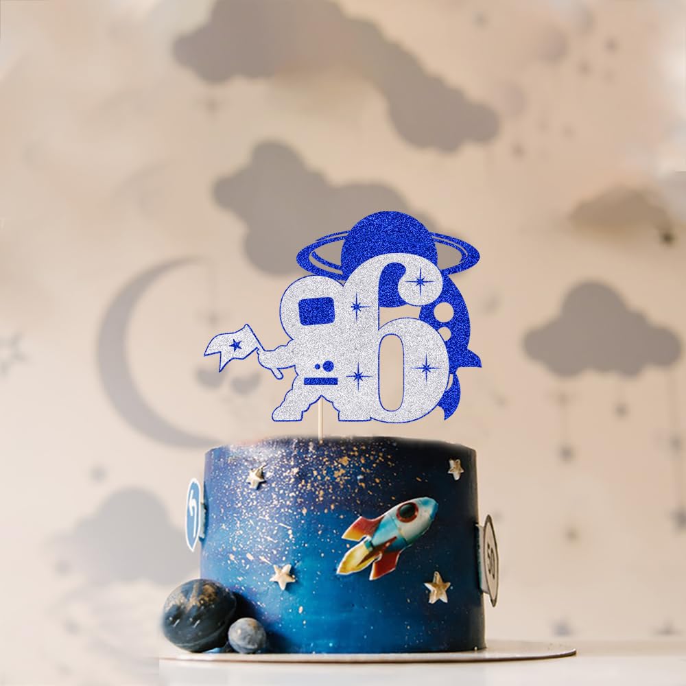 Space Astronaut 'Happy 5th Birthday' Cake Topper - Glitter Cardboard Topper For Boy/Girl Space Theme Party Decorations - View #6