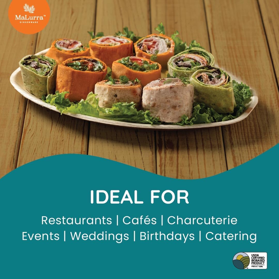 15"x10" Oval Tray - 50 PCs Disposable Serving Palm Platters Like Bamboo Charcuterie Tray | Biodegradable | Disposable | Eco-Friendly, Heavy Duty, Bulk | For Parties, Weddings, BBQs & Catering