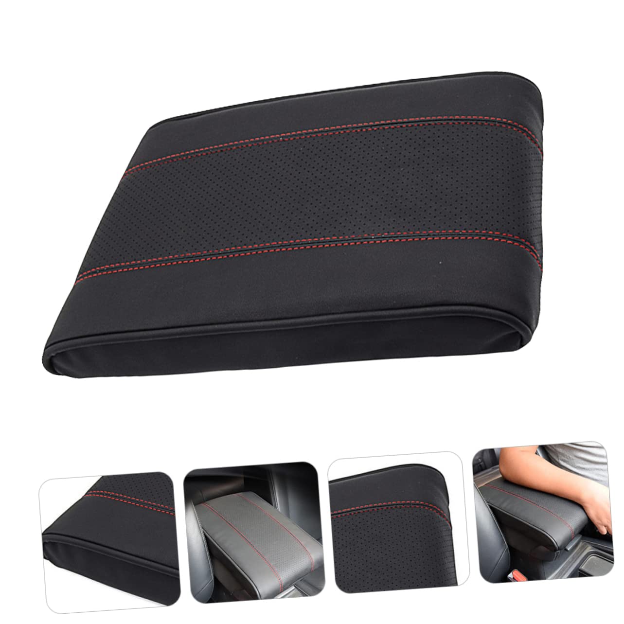 Ciieeo Funda y de Reposabrazos Cubierta para Coche Central Negra de Cuero Artificial Algodón Viscoelástico, Protección Cómoda para Interior