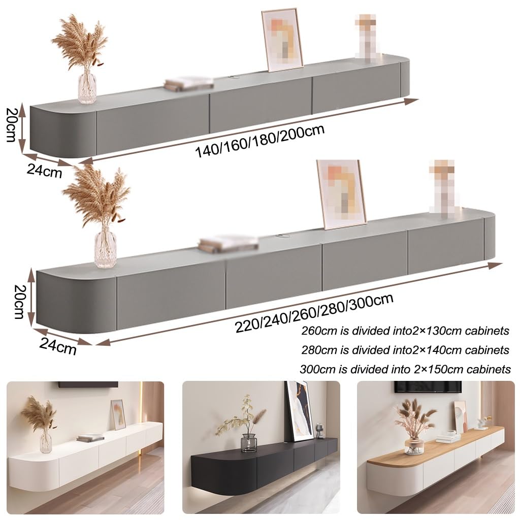 weiß TV Hängeboard Schwebend,Fernsehschrank 140cm lang,TV Lowboard mit 2 Schubladen,Keine Montage erforderlich,Moderner Fernsehtisch mit Stauraum,für Schlafzimmer und Büro