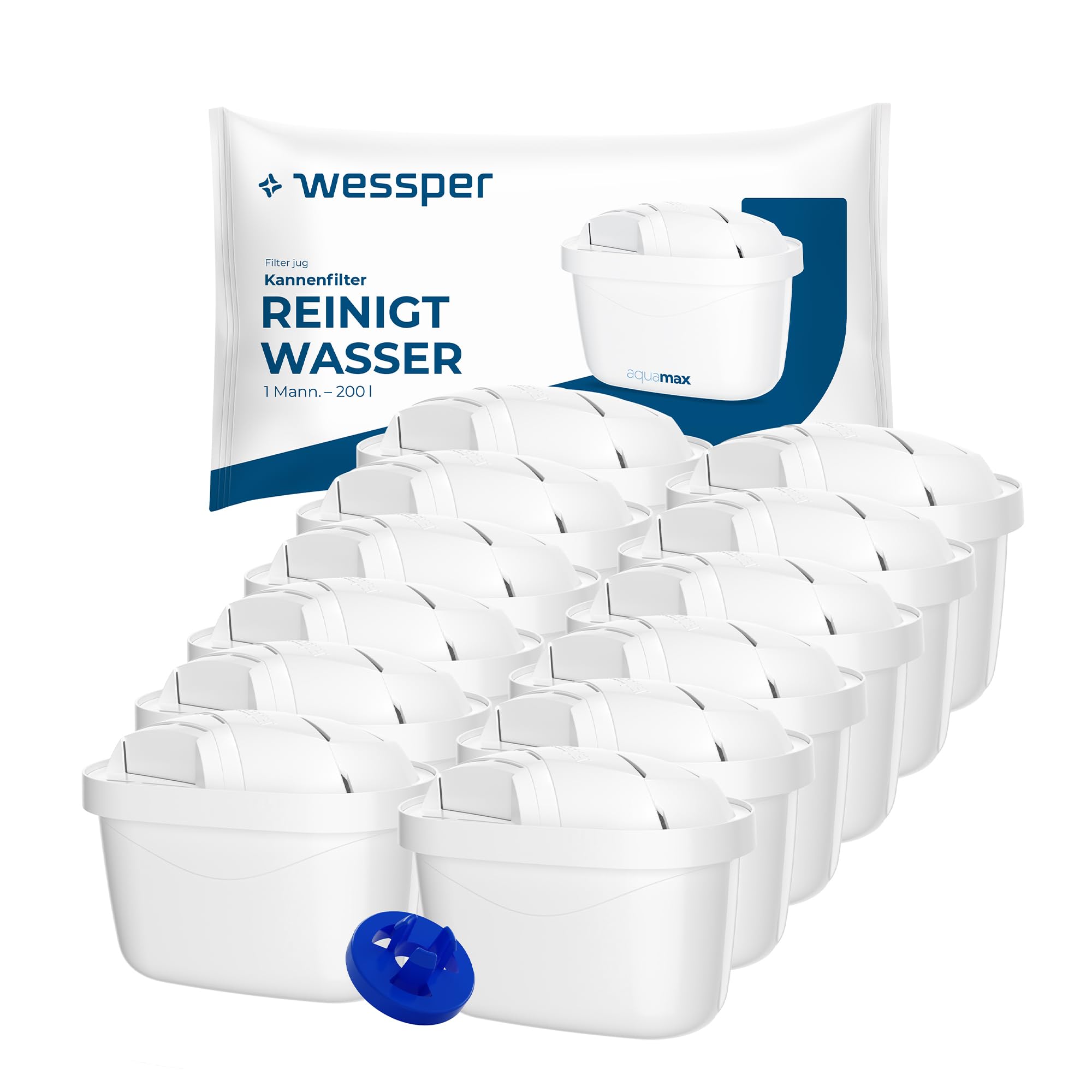 Wessper Wasserfilter Kartuschen Satz mit 12 Stück | Ersatz für BRITA MAXTRA+ Wasserfilter | Wasserfilterkartuschen Reduziert Chlor & Kalk | Reineres Wasser | Kompatibel mit Brita Kanne
