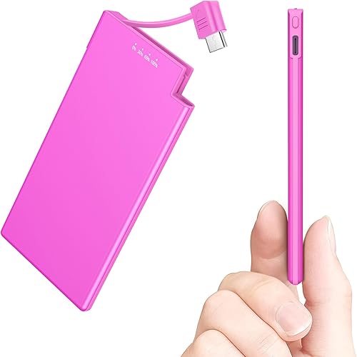 Auskang Cargador portátil con cable USB-C integrado, banco de energía delgado de 5000 mAh, compatible con Samsung, Google Pixel, teléfonos Android,