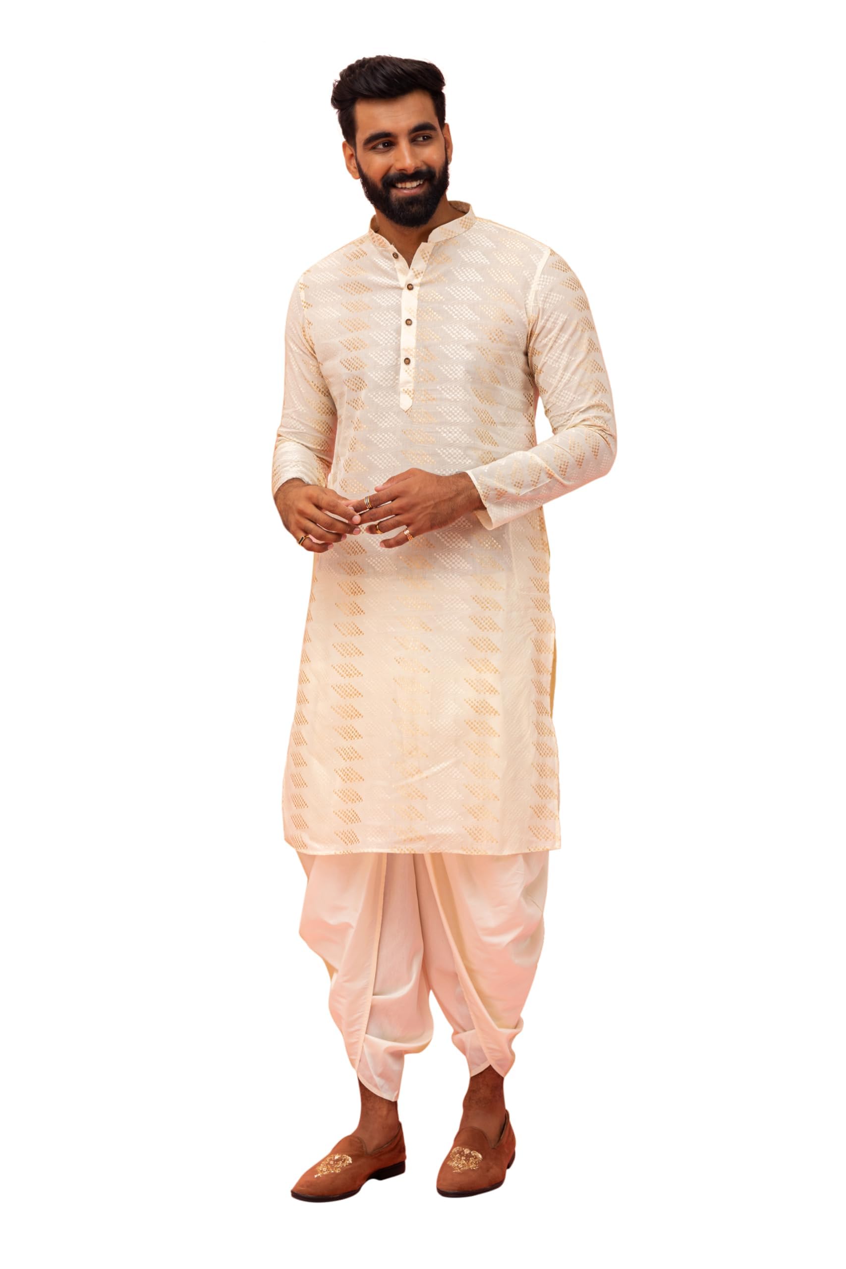 kisah Men's Kurta Dhoti Set, Blue Cotton Blend, Printed Regular Fit Mandarin Collar Long Sleeves-picture-32