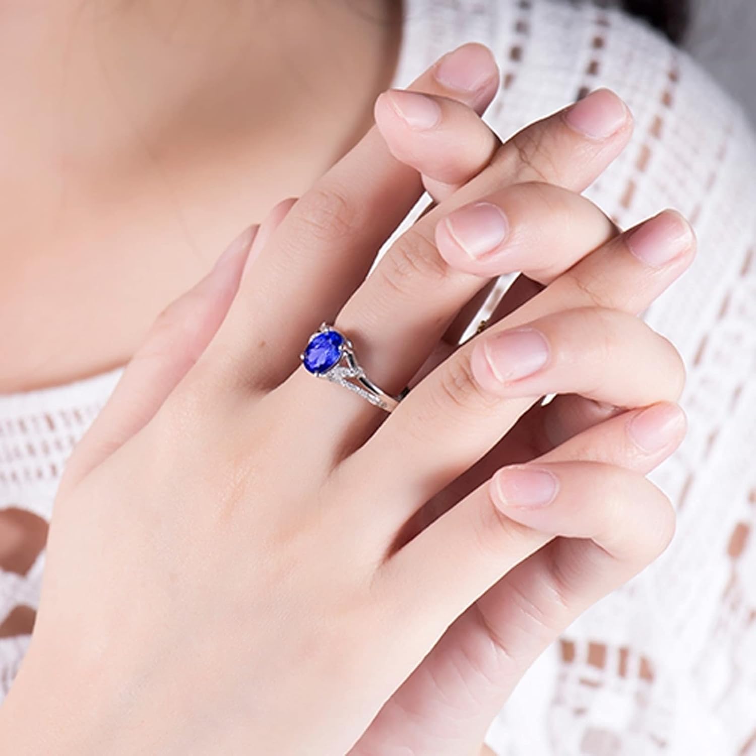 Engagement Ring 18K White Gold, Simple Rings Oval Rings Proposal Gifts for Women