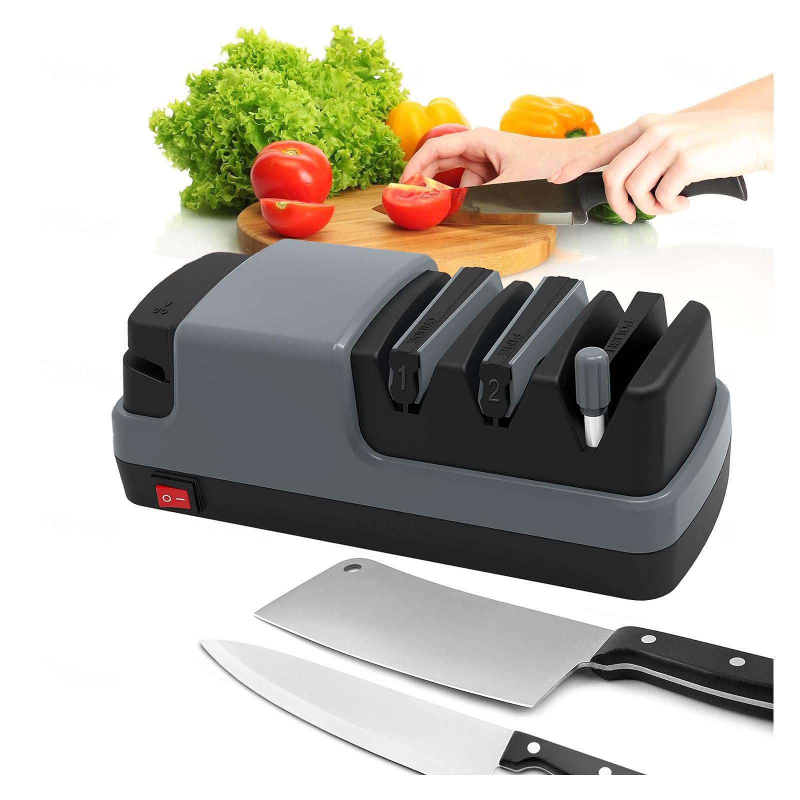 Affilacoltelli Professionale Elettrico, 4 in 1 Arrota Coltelli, Con Abrasivi Diamantati Al 100% E Guide Angolari Di Precisione Affilacoltelli Elettrico Professionale,Gray