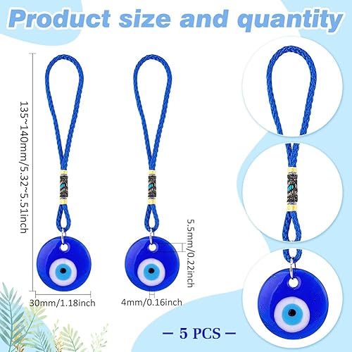 Miniatura 2 de 5 piezas de adorno colgante azul de ojo turco para coche, colgante de cristal colgante de coche de buena suerte, amuleto turco griego, accesorio