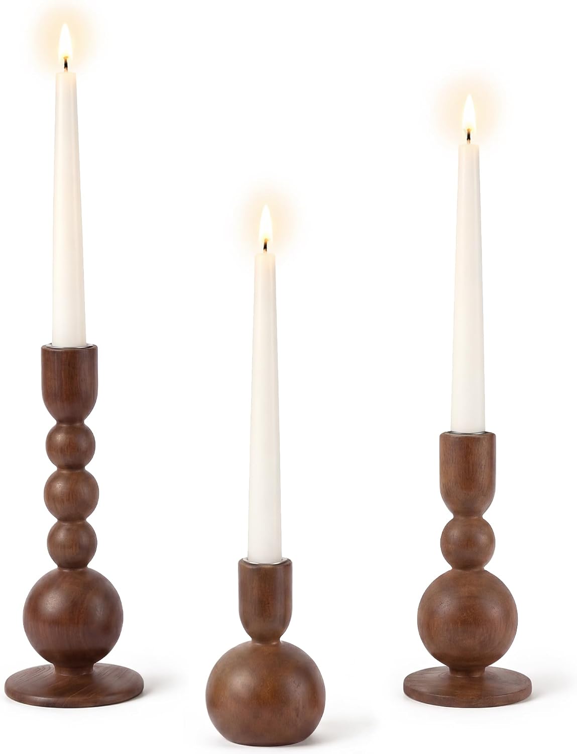 Tanlade 6 Pcs Wooden Candle Holders for Pillar Rustic Wood Candlestick Holders Farmhouse Vintage Brown Candle Stands Table Centerpiece for Living Room Dining Fireplace Mantel Wedding Party Decoration