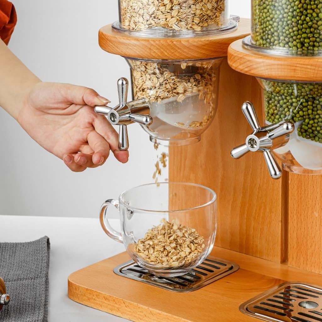 Dry Food Cereal Dispenser, Airtight Kitchen Storage with Wood Base(per can 4L), Can Hold Nuts, legumes, Candy, Snacks, for Home Office Hotel Commercial Bar (Color : Brown, Size : 12L)