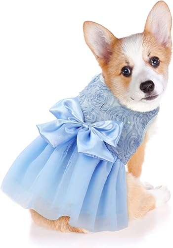 Miniatura 4 de ASENKU Vestido de boda para mascotas, vestido de princesa de encaje para cachorros, traje de fiesta de cumpleaños, ropa formal para perros pequeños
