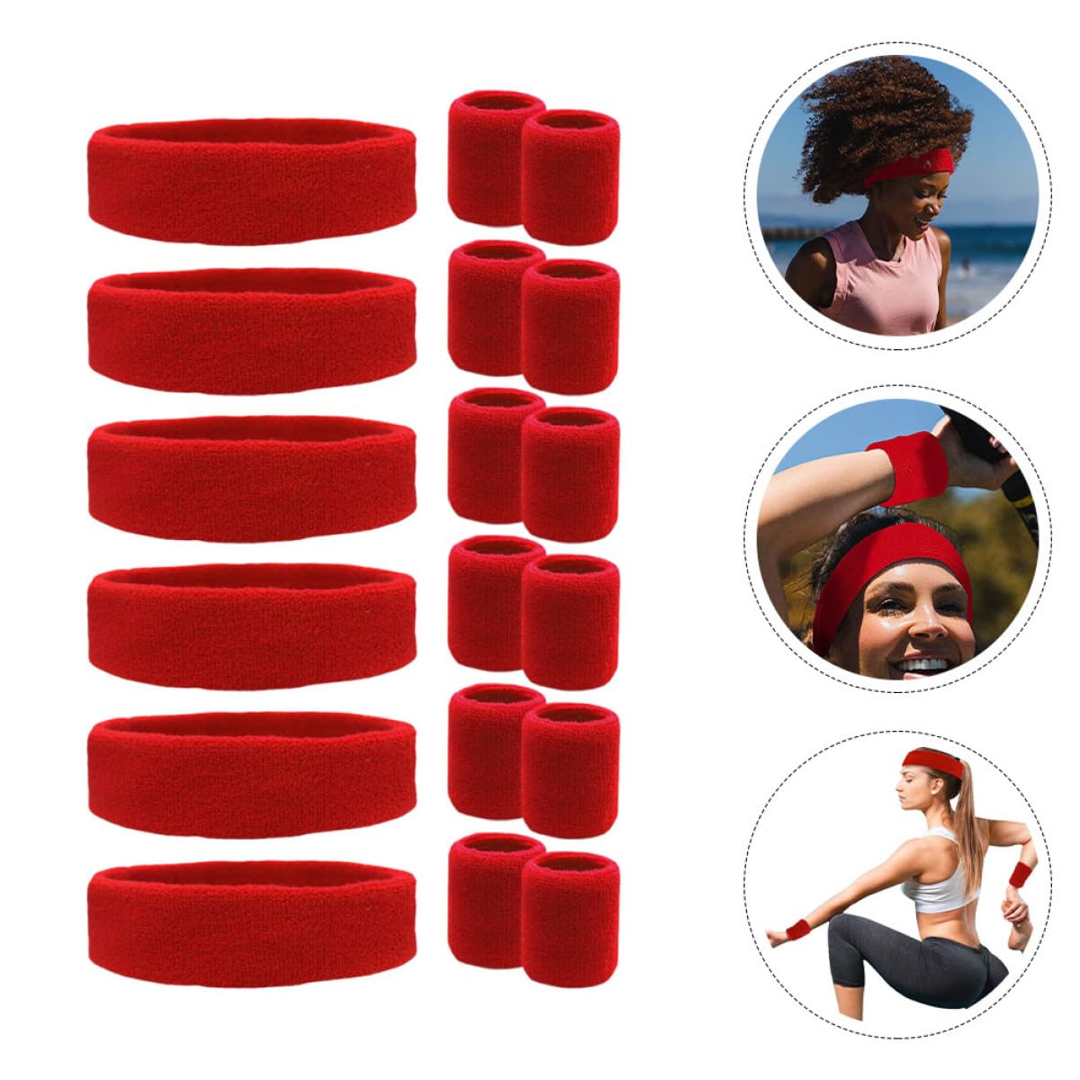 Healeved Elastisches Schweißband 18 Stück mit Stirnband Handgelenkbändern aus Weichem Polyester Atmungsaktiv Formstabil für Herren Damen Beim Tennis Basketball und Laufen