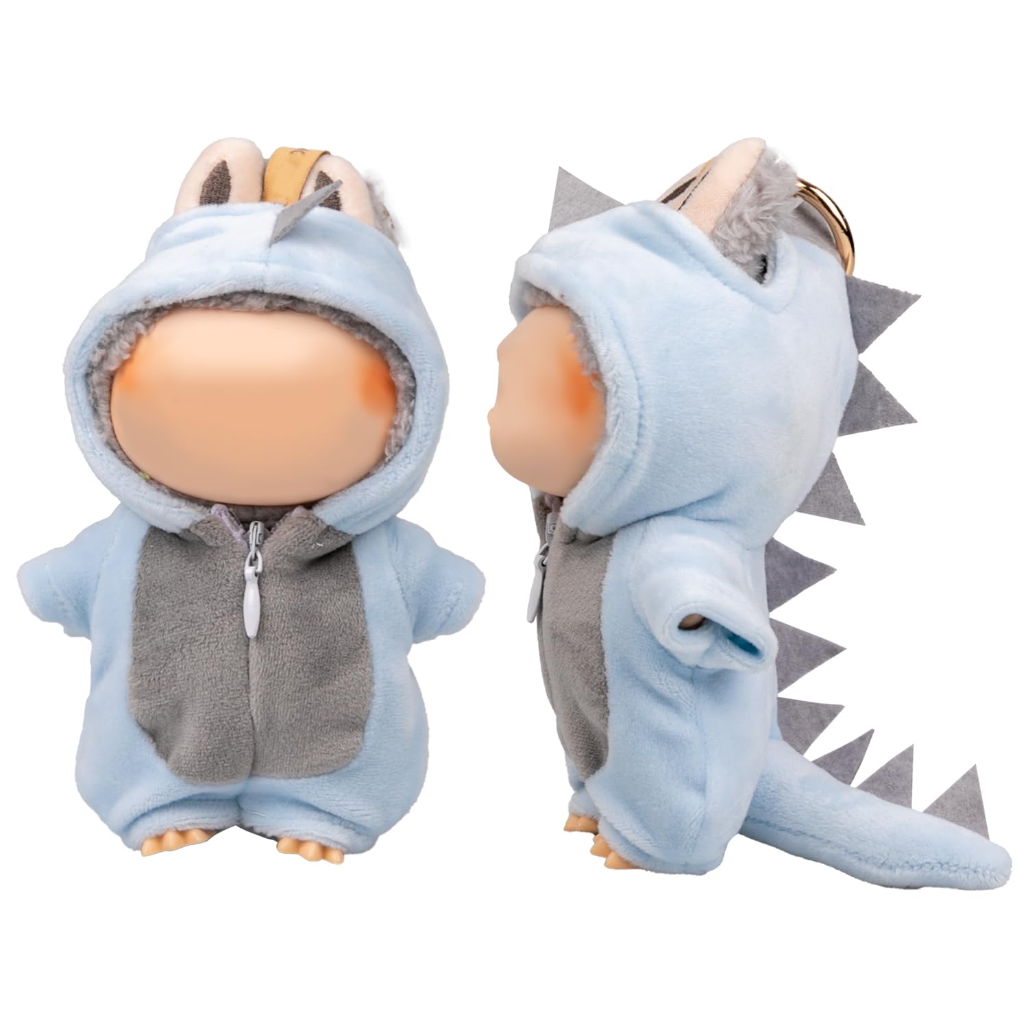 17cm/6.69in Doll Clothes for Labubu Light Blue Dinosaur-Themed One-Piece Hooded Overall Outfit, Dolls Clothes Accessories - Image 2