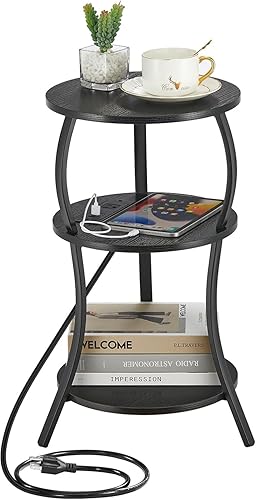 Miniatura 20 de Mesa auxiliar redonda pequeña vintage, mesa auxiliar circular de 3 niveles con estante de almacenamiento, mesa auxiliar compacta para sofá de té,