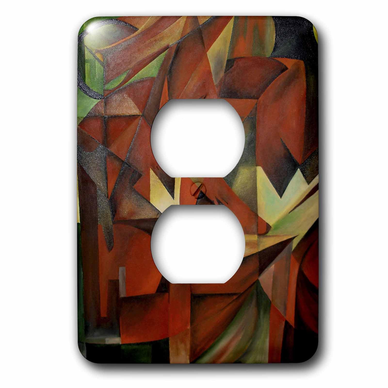 Renard 2 prises de courant double plaque murale d'art cubiste abstrait marron marron