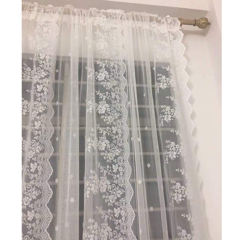 Cortina transpirable de encaje OKUOKA con bordado floral decorativo para sala de estar