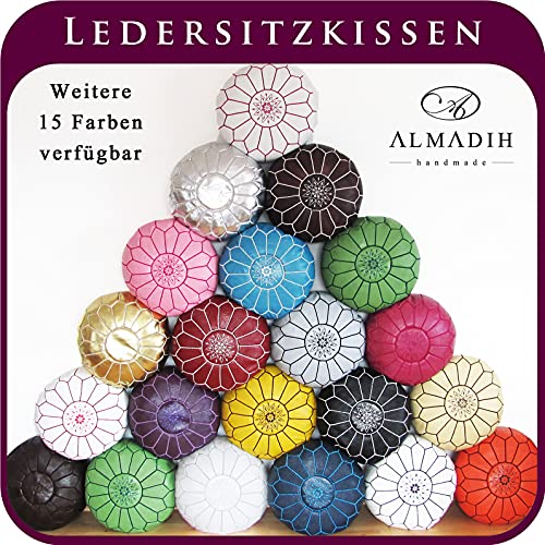 ALMADIH Lederkissen L mit Füllung braun 35x35 cm 100% traditionelle Handarbeit aus echtem Leder - Sofakissen Zierkissen orientalische Lounge Dekokissen Rückenkissen Vintage (Kissen L braun)