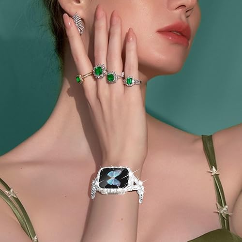 Miniatura 9 de WINGLE Correas plateadas para Apple Watch de 1.614 in para mujer, iWatch Series 8 7, correa de metal de acero inoxidable de lujo, pulsera de