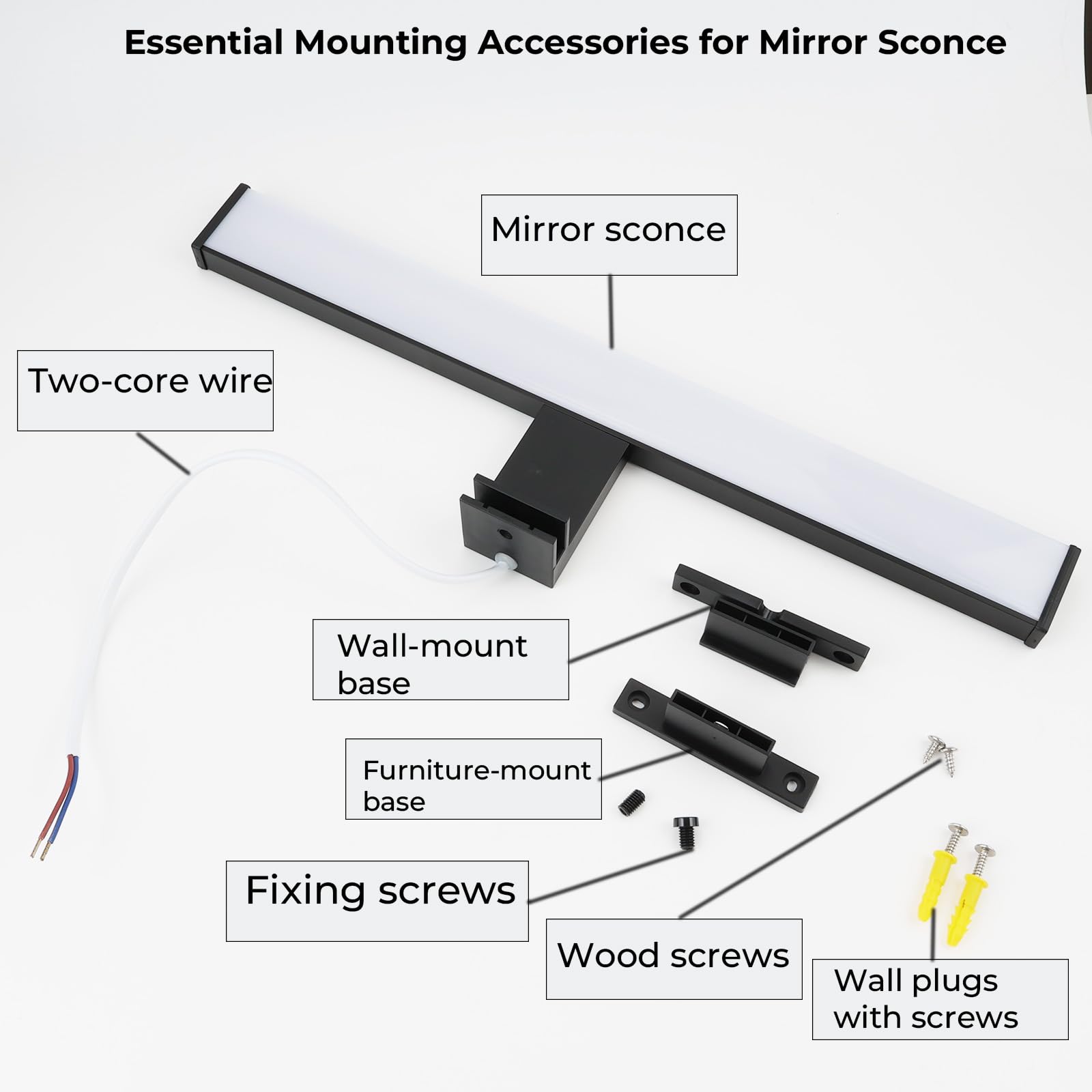 Alpinaluz Aplique LED para Espejo de Baño – Luz Blanca Neutra 4000K – IP44 – Carcasa de Aluminio y Soportes en Policarbonato Negro – Montaje en Espejo, Pared o Mueble (40cm 10W)