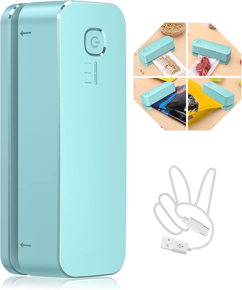 FEPPO Bag Sealer, Mini Bag Sealer 3000mAh Rechargeable Quick Heat Sealer with 3 Sealing Gear & 3.93" Heating Strip, Food Sealing Machine Kitchen Gadgets For Chip Bags Plastic Bags Mylar Bags