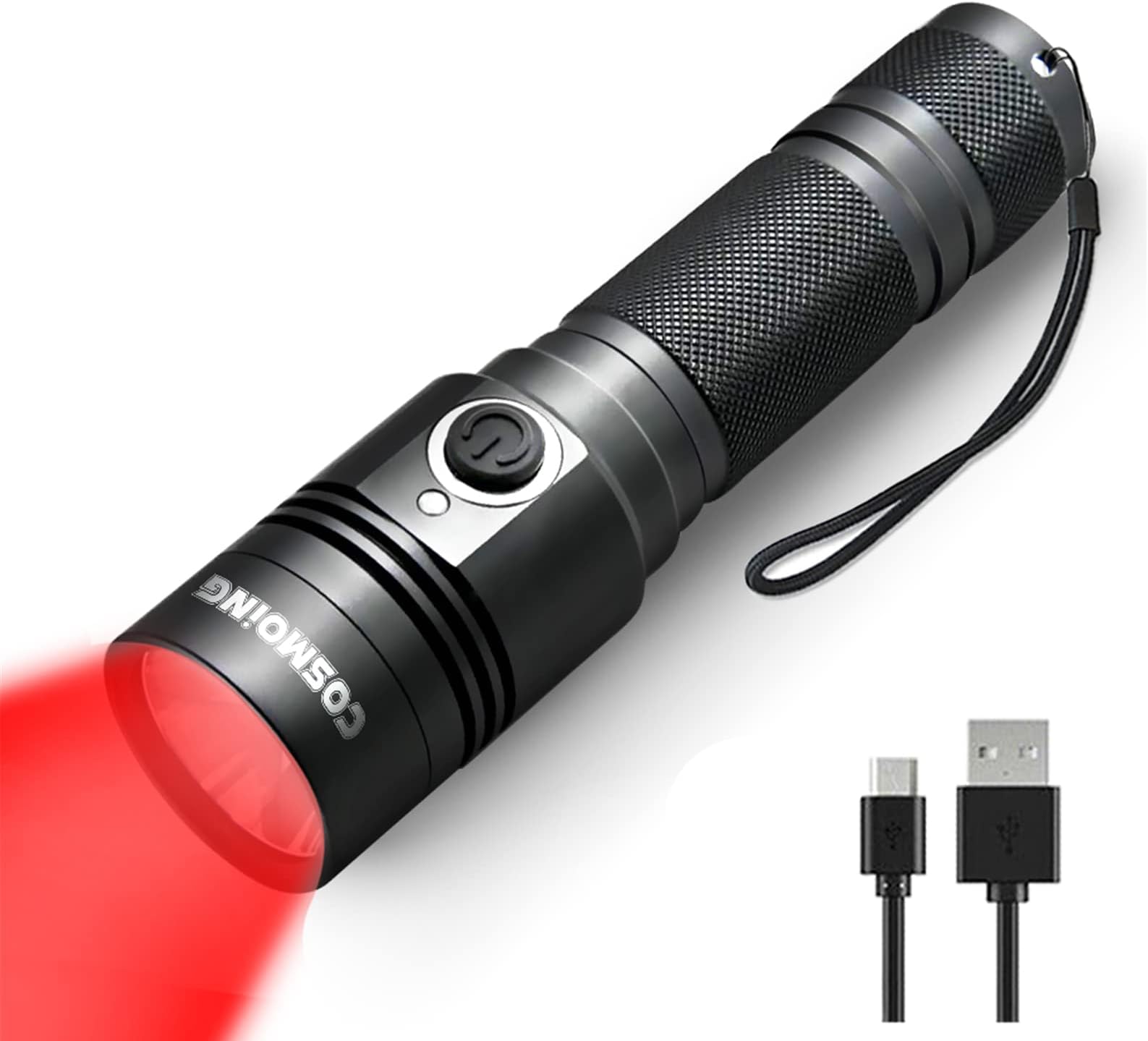 High Power Red LED Flashlight Rechargeable, 300 Yards Red Flashlight IP65 Waterproof Red Light Torch for Night Observation, Camping