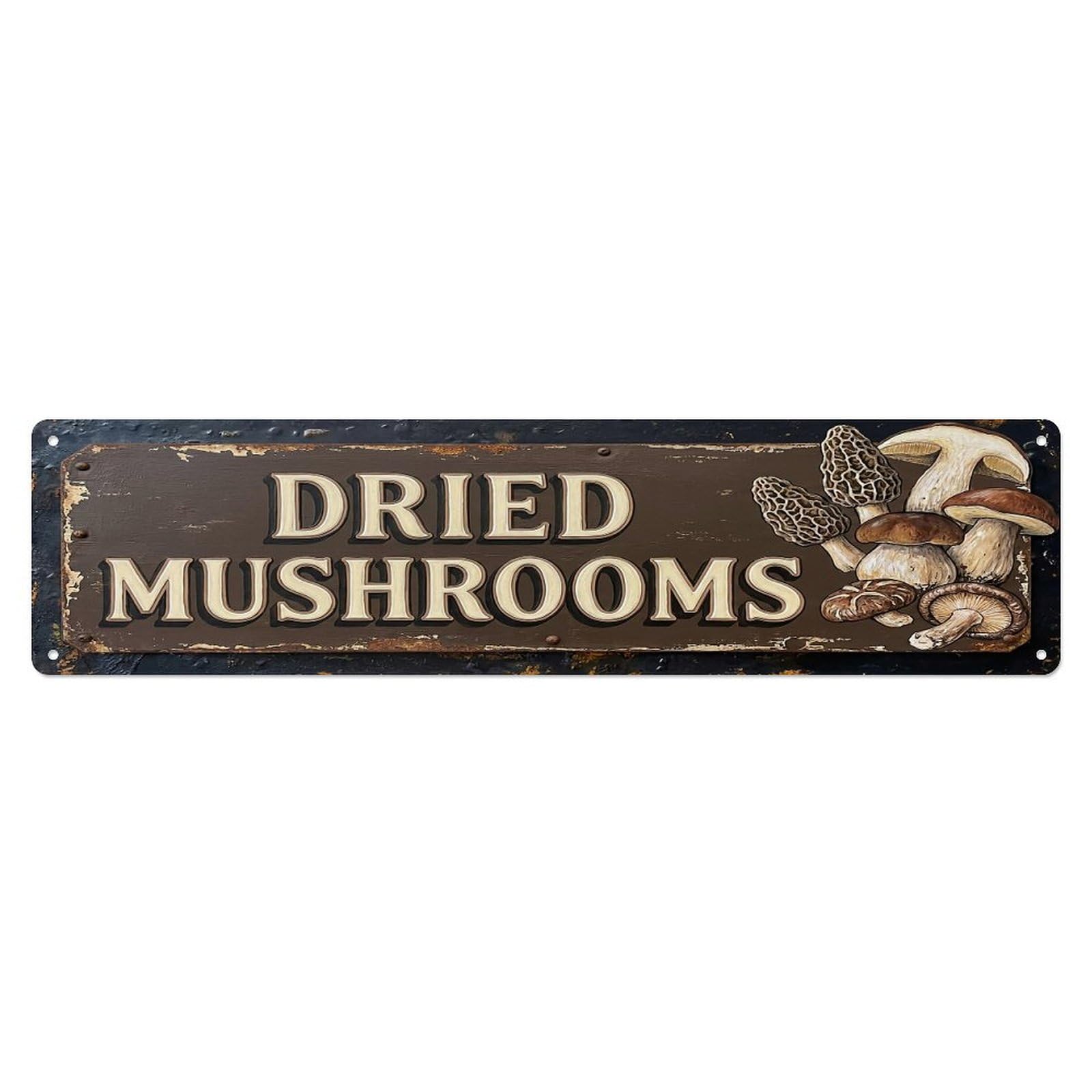 Vintage Dried Mushrooms Earthy Farmhouse Metal Tin Sign
