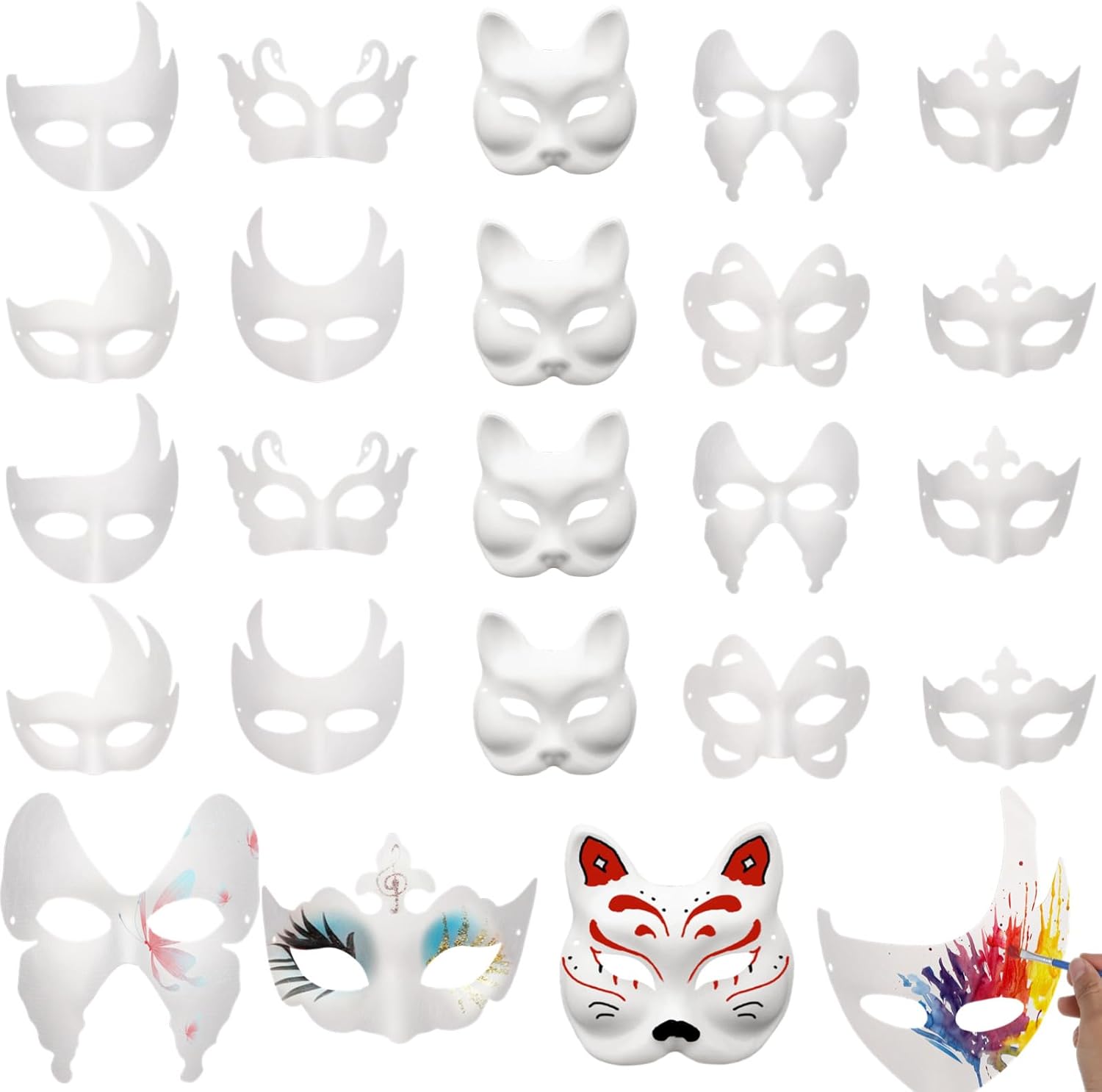 50PCS DIY Blank Masquerade Masks, White Half Face Paper Mache Masks for Halloween Parties